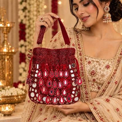 Ruby Beaded and Mirror work Potli