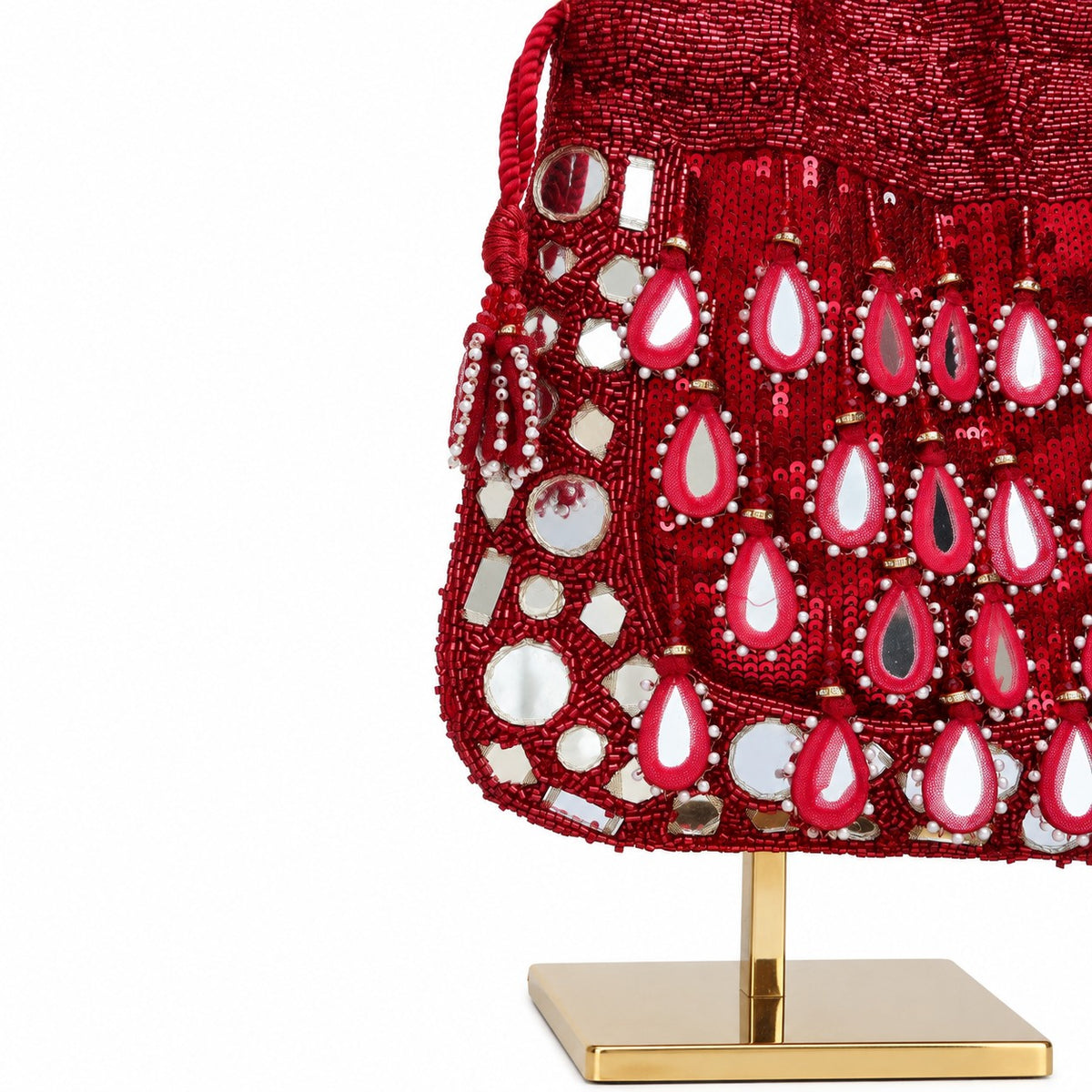 Ruby Beaded and Mirror work Potli