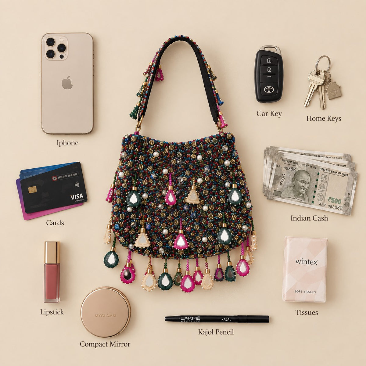 Embellished Black Beaded Potli