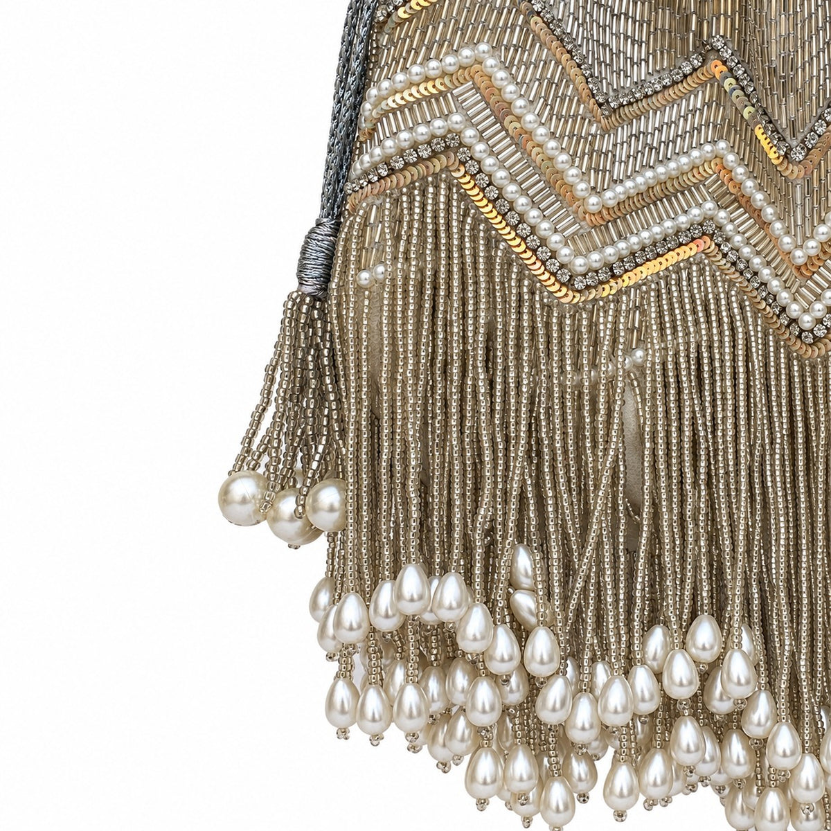 Silver Sequin and Pearl Fringe Potli