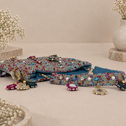 Embellished Turquoise Beaded Potli