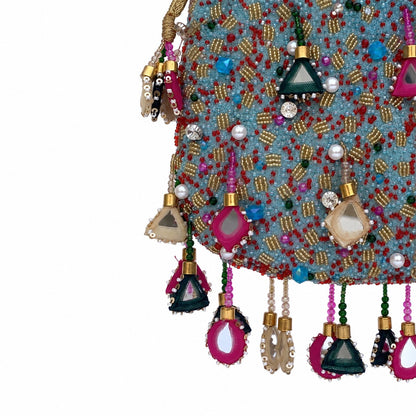 Embellished Turquoise Beaded Potli