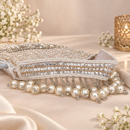 White Pearl Fringe Bridal Potli