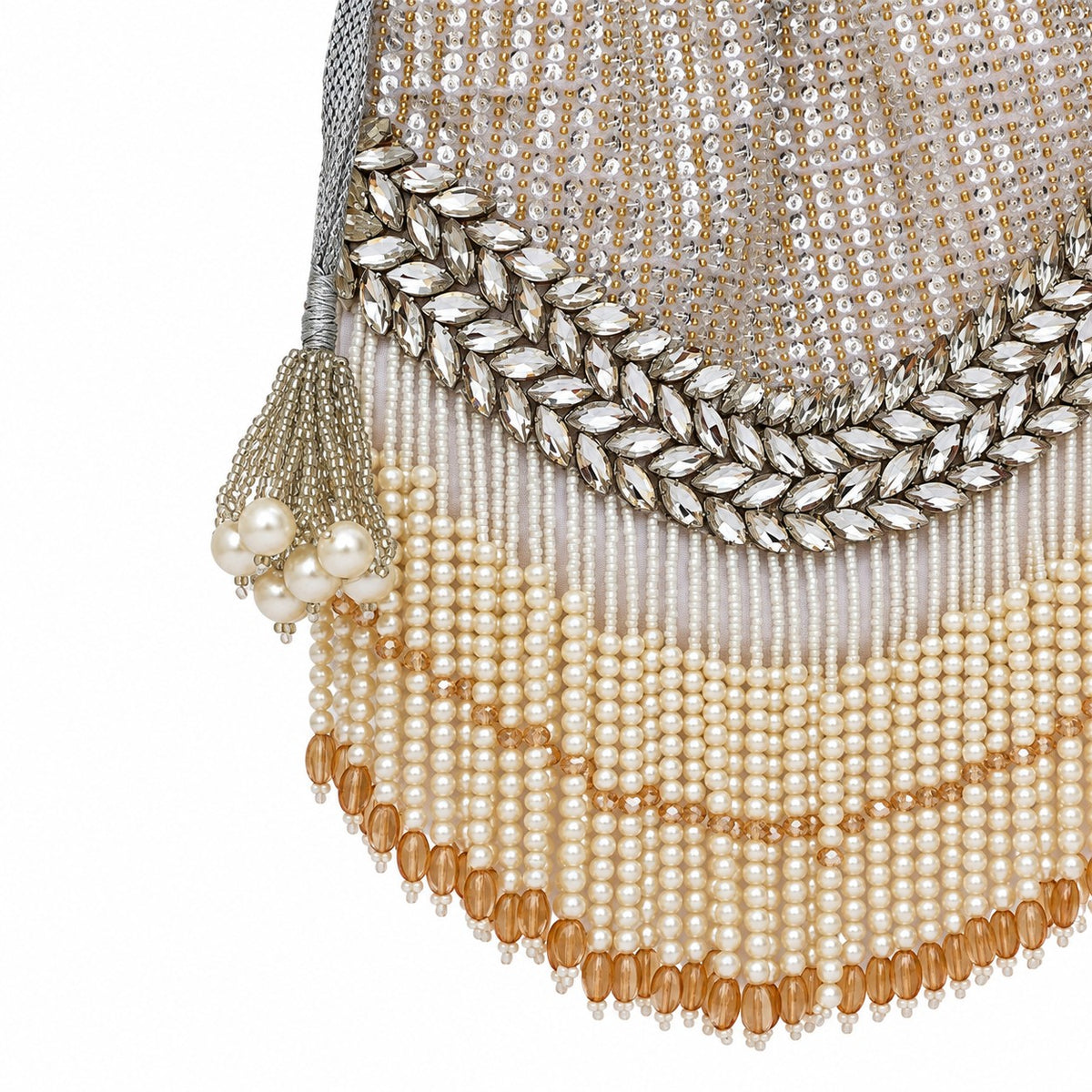 White Pearl Fringe Bridal Potli