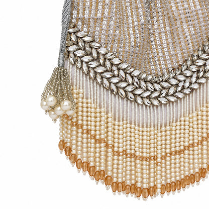 White Pearl Fringe Bridal Potli