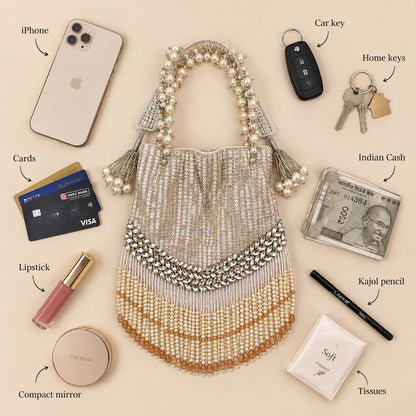 White Pearl Fringe Bridal Potli