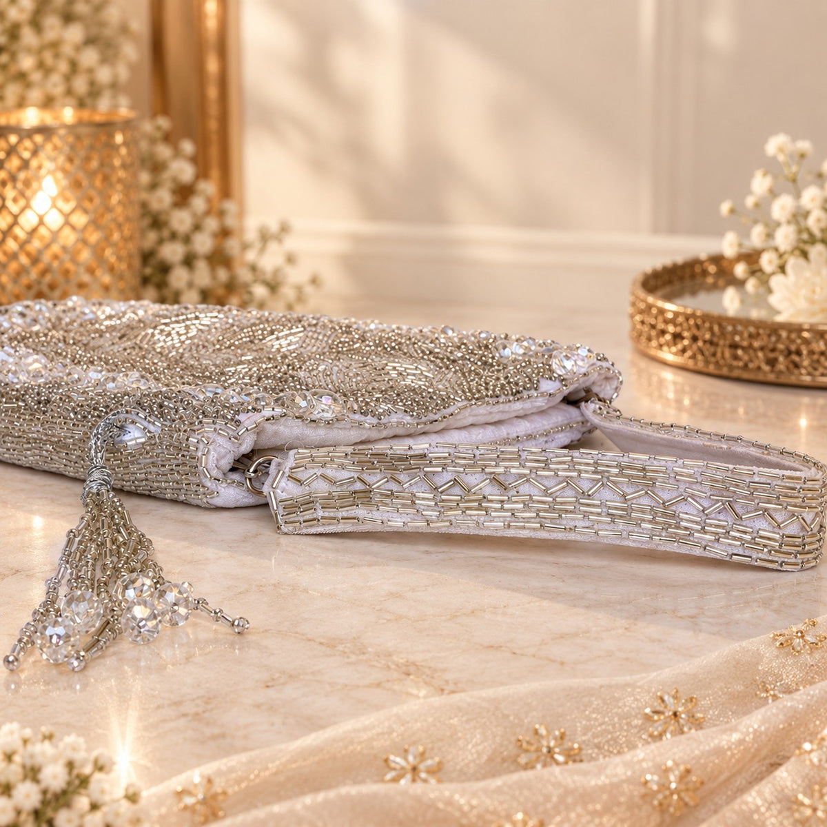 Silver Crystal Bridal Potli