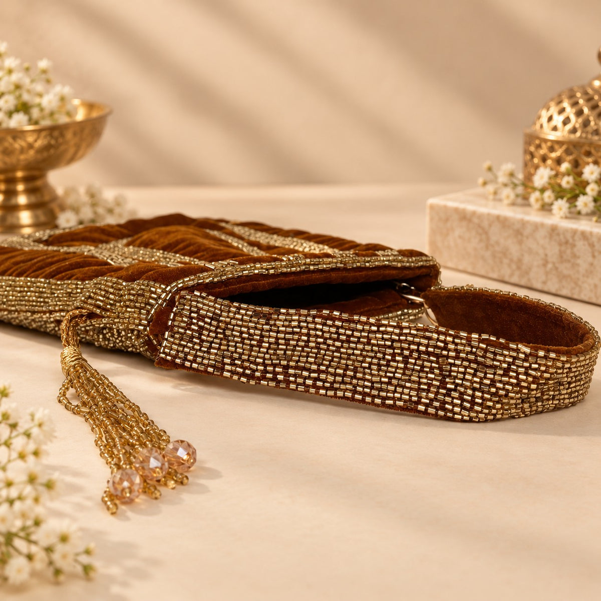 Brown Crystal Bridal Potli
