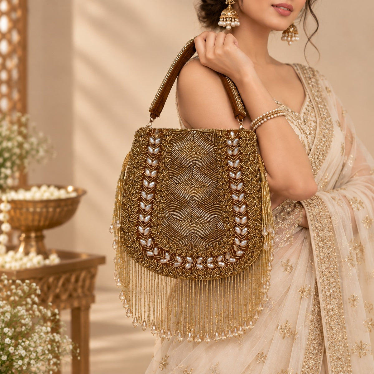 Brown Crystal Bridal Potli