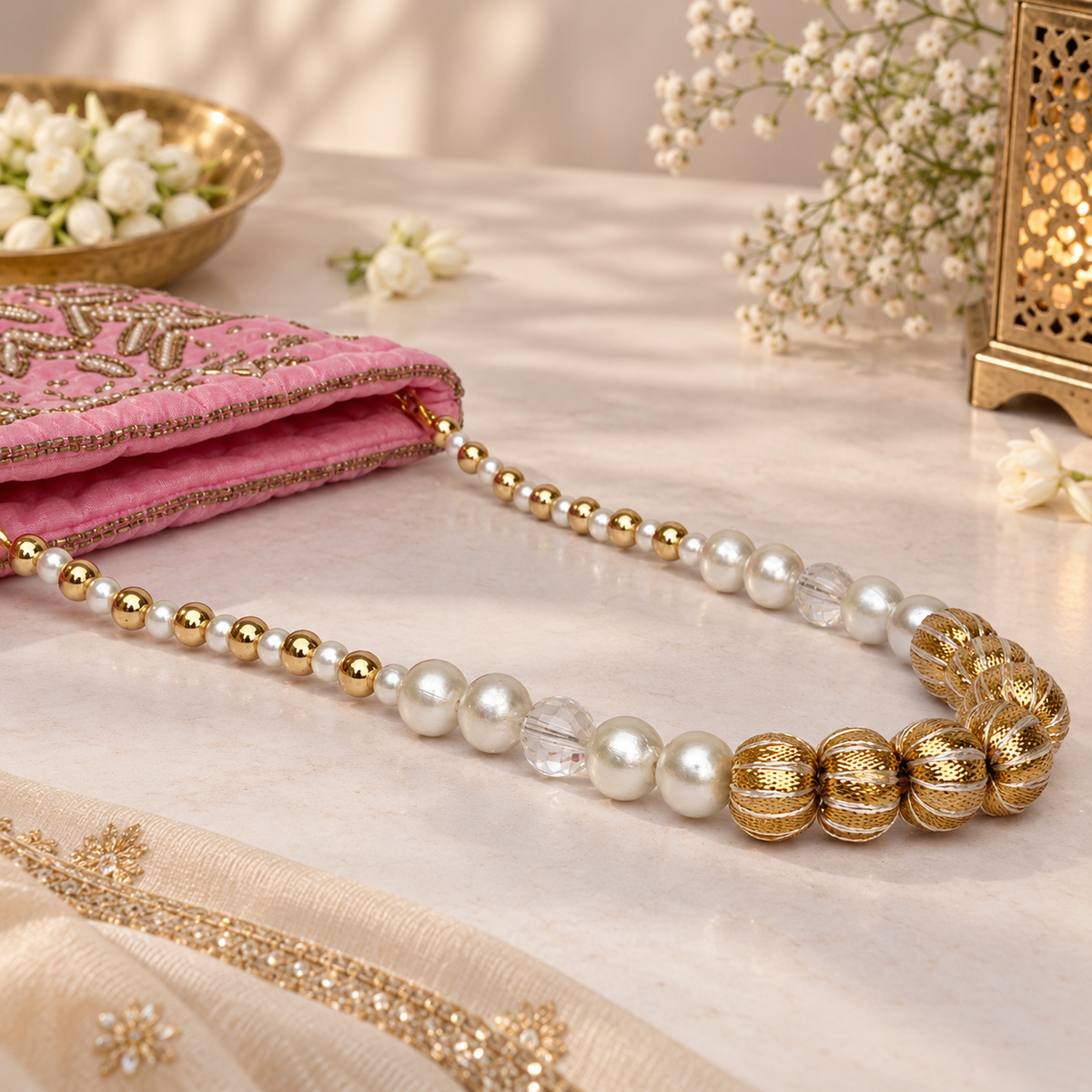 Pink Bead Embroidered Potli