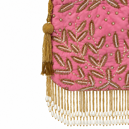 Pink Bead Embroidered Potli