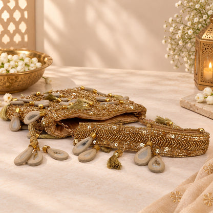Golden Sequin and Mirror work Potli