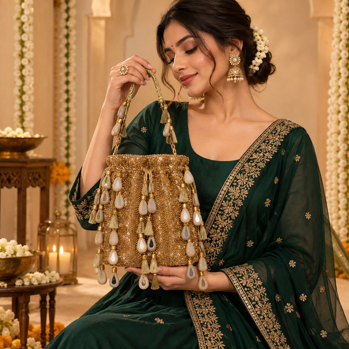 Golden Sequin and Mirror work Potli