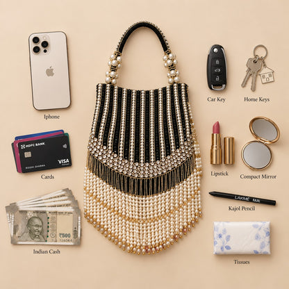 Pearl-Embellished Black Bridal Potli