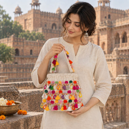 Embellished Lace and Mirror work Boho Potli