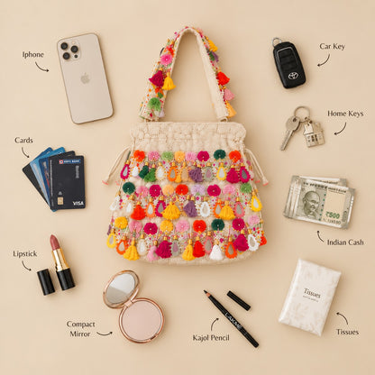 Embellished Lace and Mirror work Boho Potli
