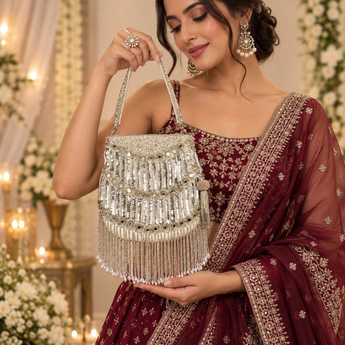 Silver Sequin Bridal Potli