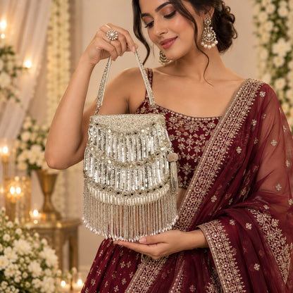 Silver Sequin Bridal Potli