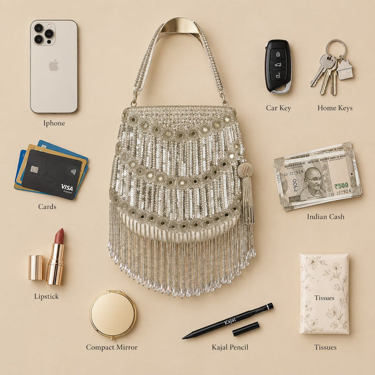 Silver Sequin Bridal Potli