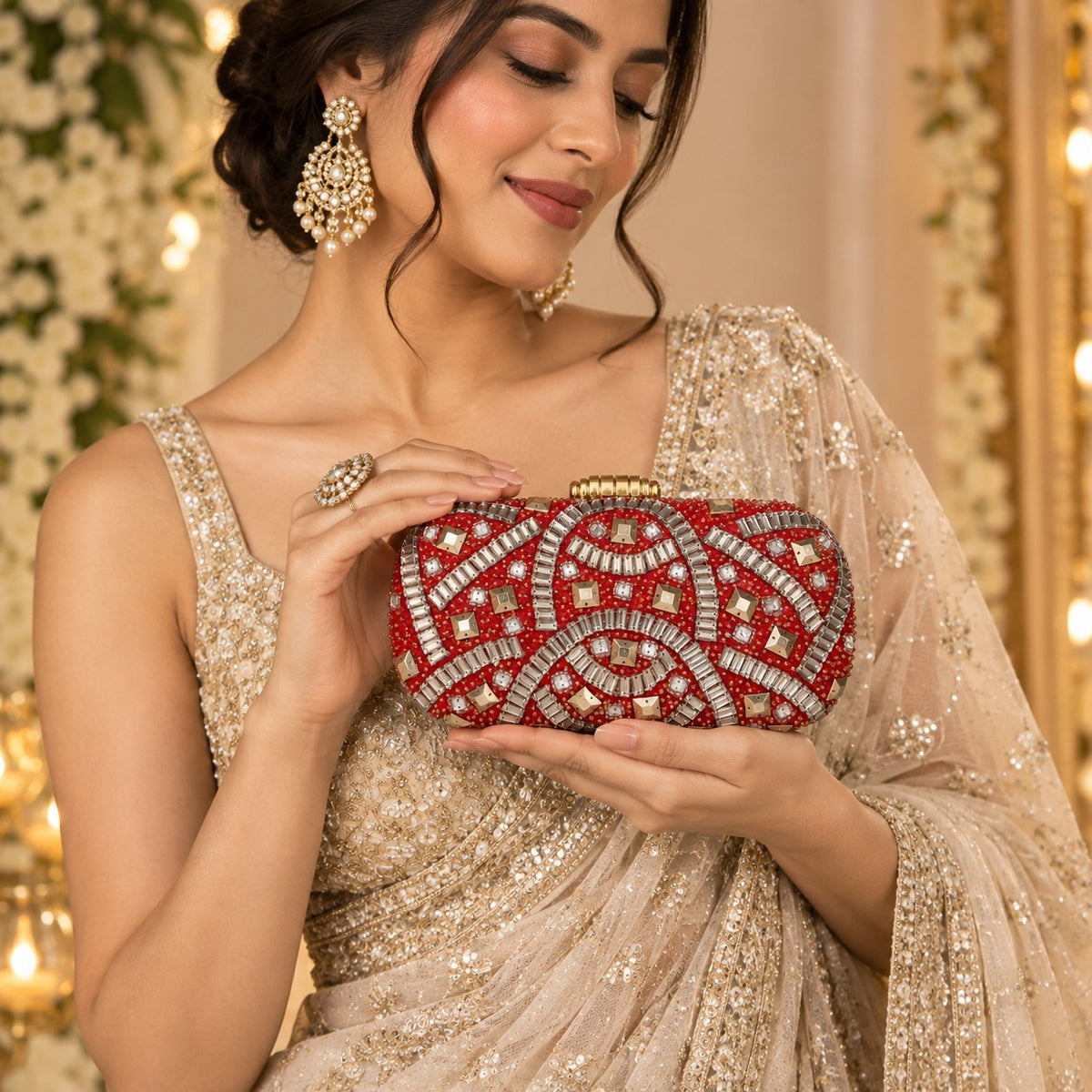 Embellished Red Bridal Clutch
