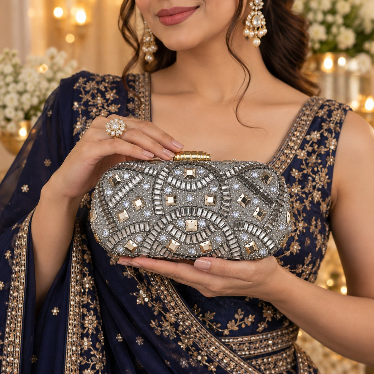 Embellished Silver Bridal Clutch