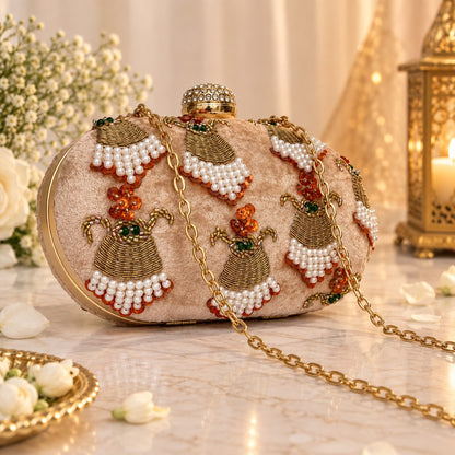 Blush Pink Beaded Bridal Clutch