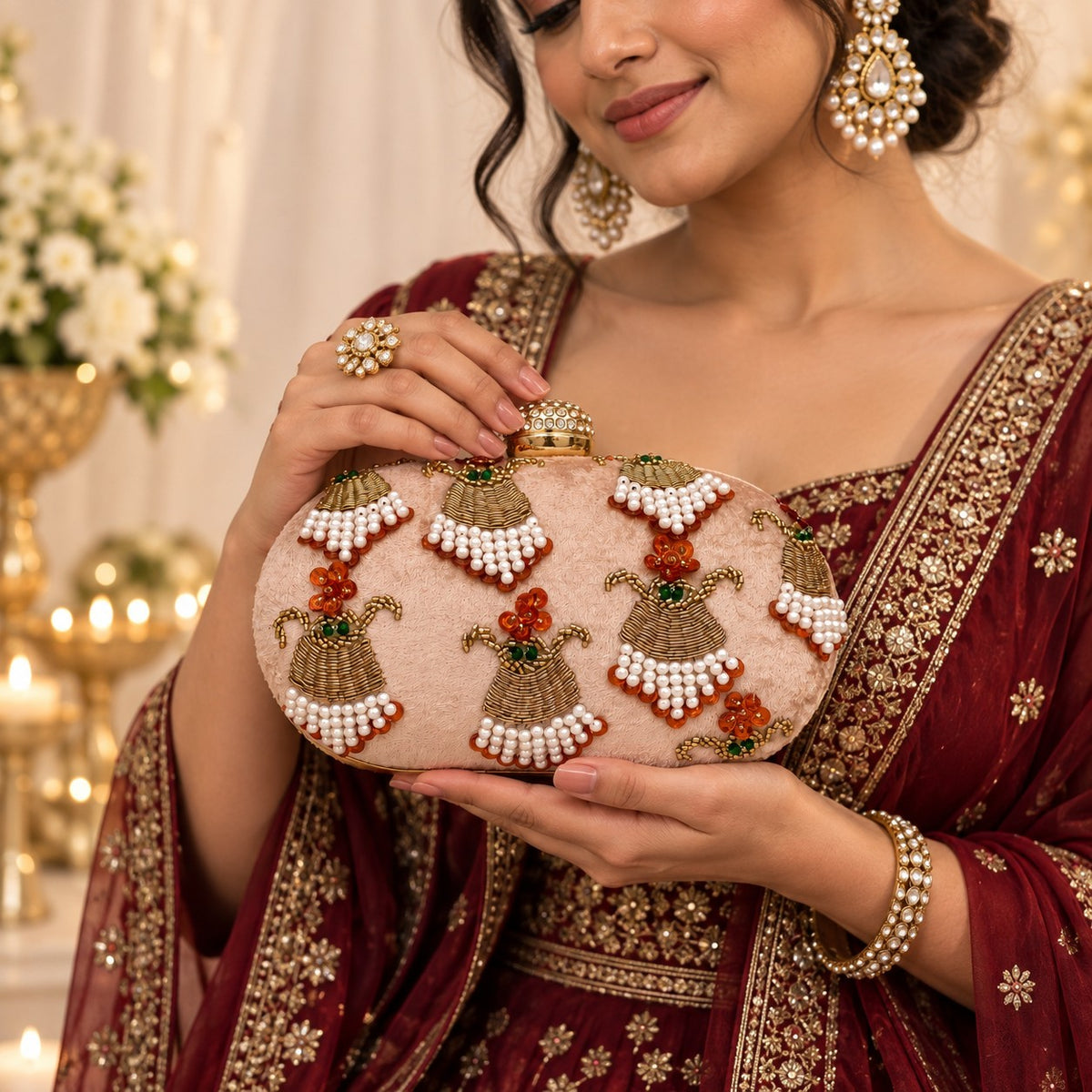 Blush Pink Beaded Bridal Clutch