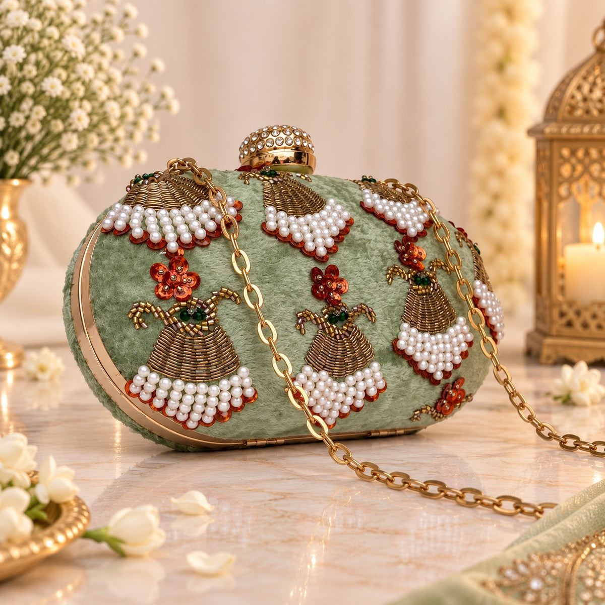 Mint Green Beaded Bridal Clutch