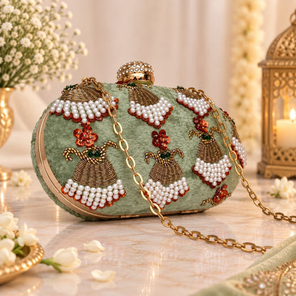 Mint Green Beaded Bridal Clutch