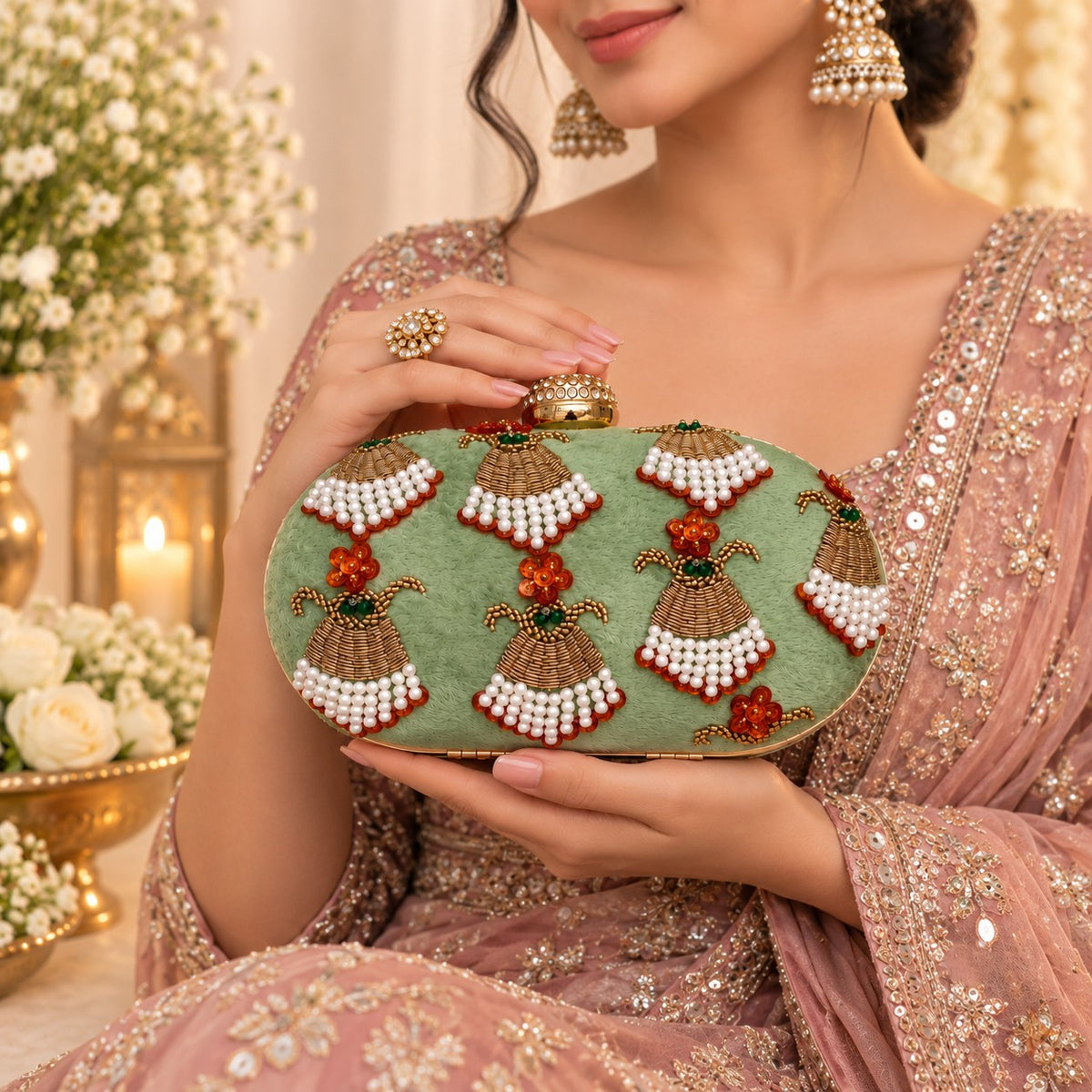 Mint Green Beaded Bridal Clutch