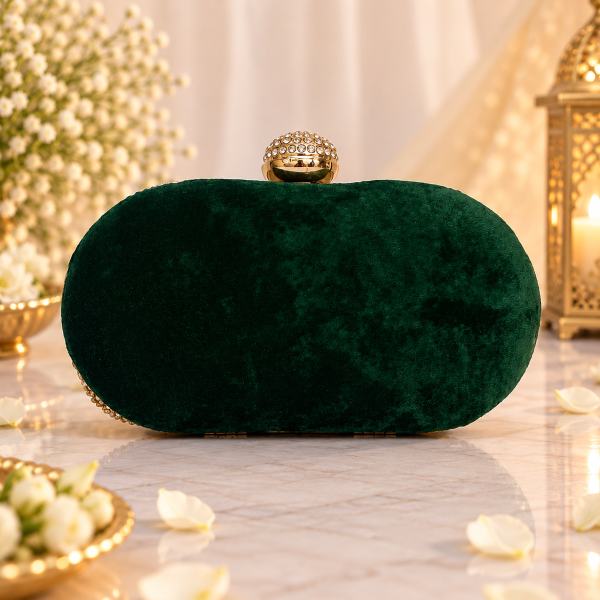 Emerald Gold Embroidered Bridal clutch