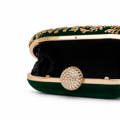 Emerald Gold Embroidered Bridal clutch