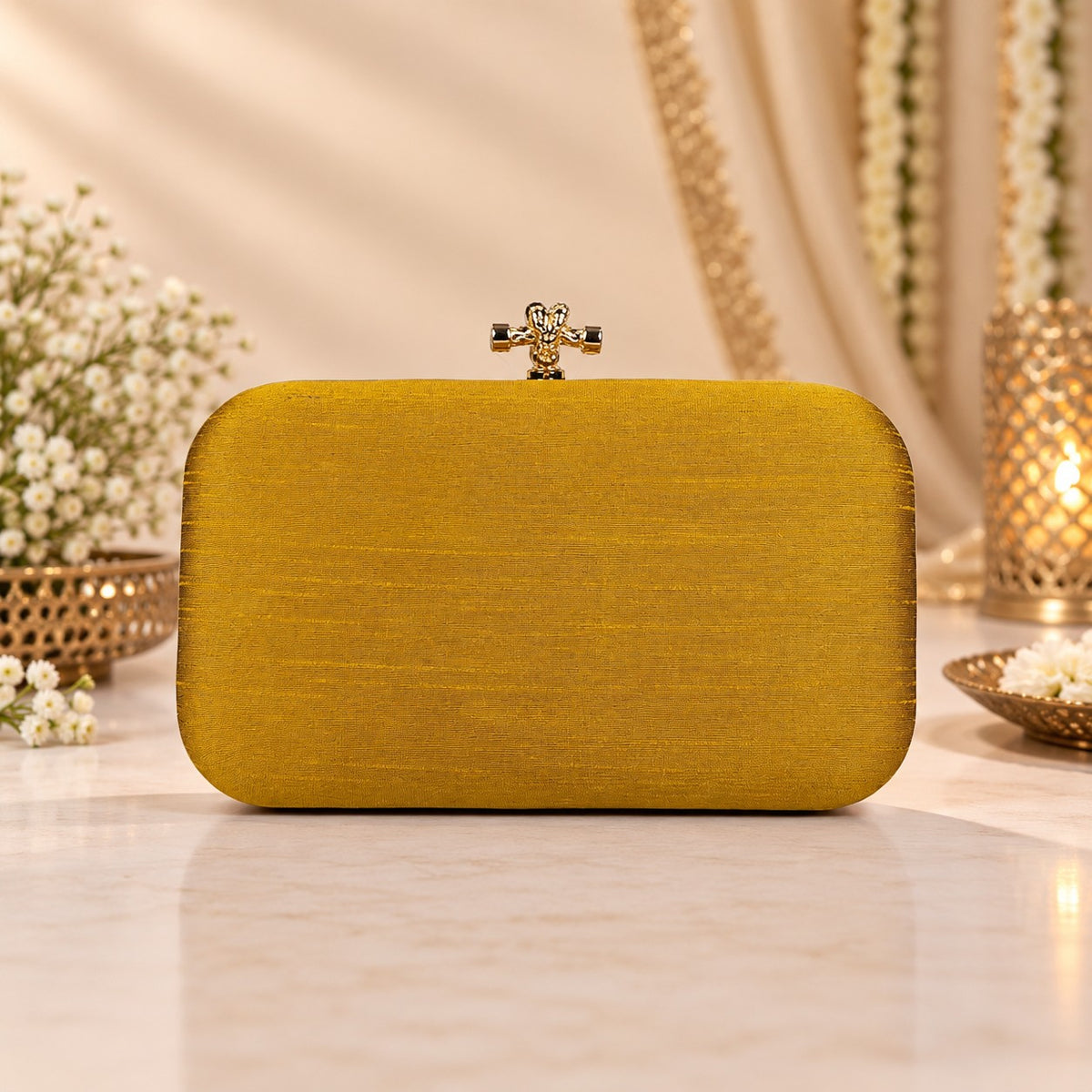 Golden Peacock Feather Clutch