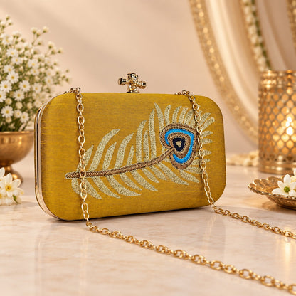 Golden Peacock Feather Clutch
