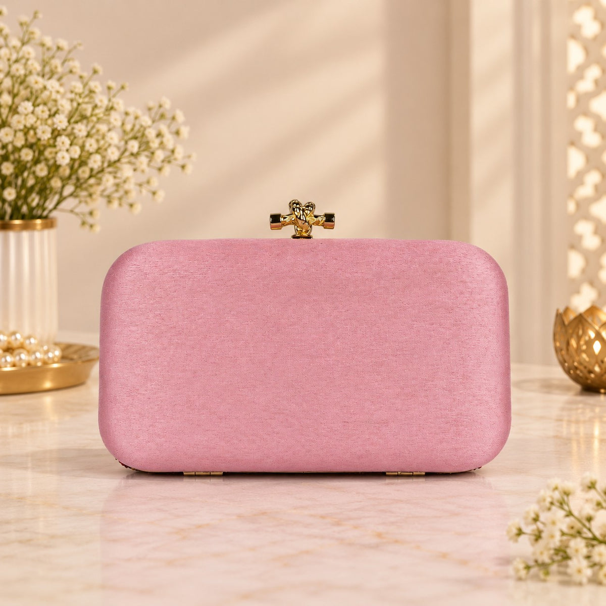 Pink Embroidered Clutch
