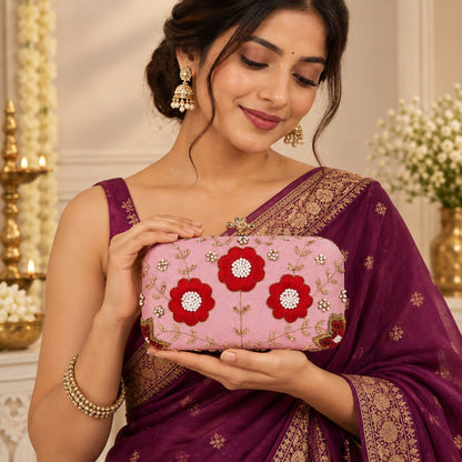 Pink Embroidered Clutch