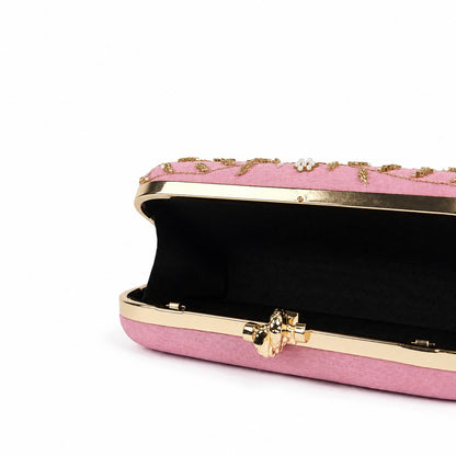 Pink Embroidered Clutch