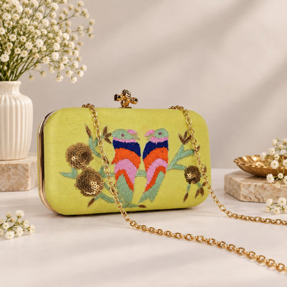 Embroidered Love Birds Clutch