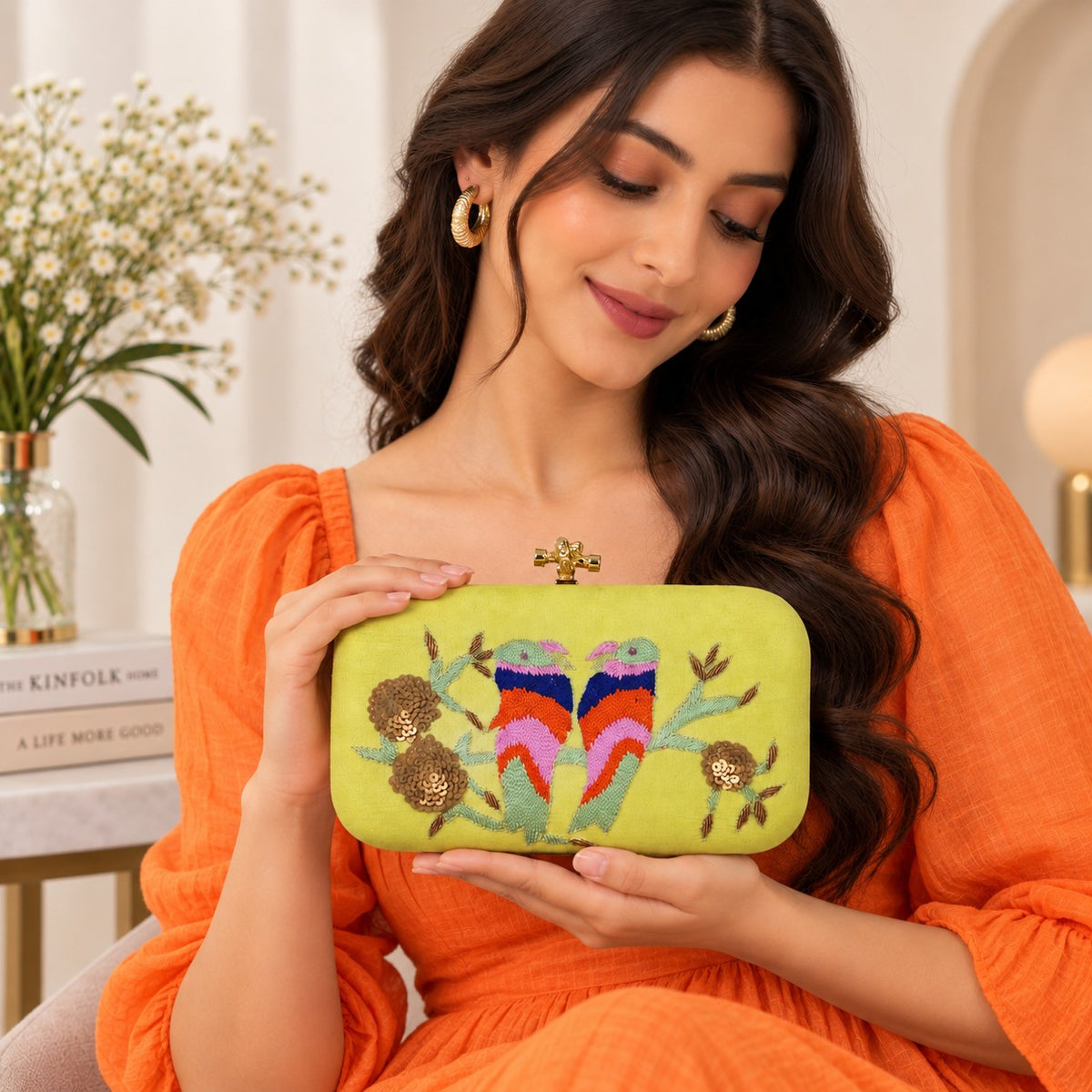 Embroidered Love Birds Clutch