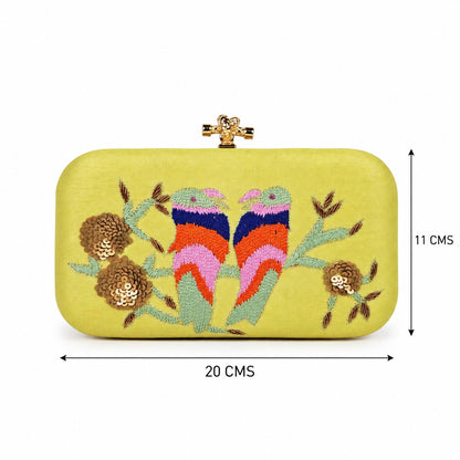 Embroidered Love Birds Clutch