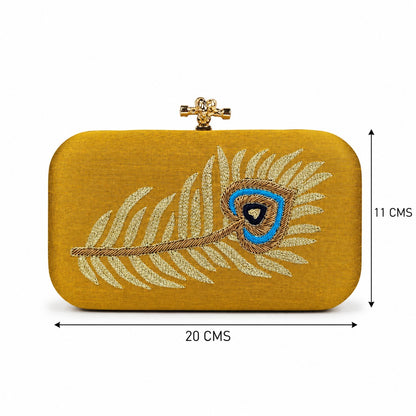 Golden Peacock Feather Clutch