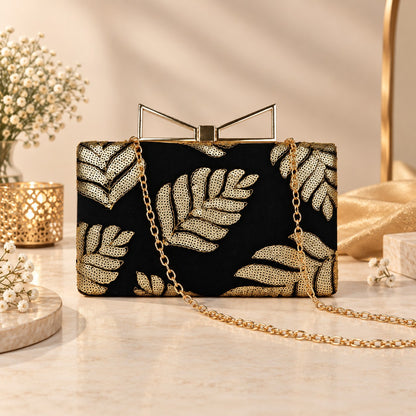 Gold-Leaf Black Clutch