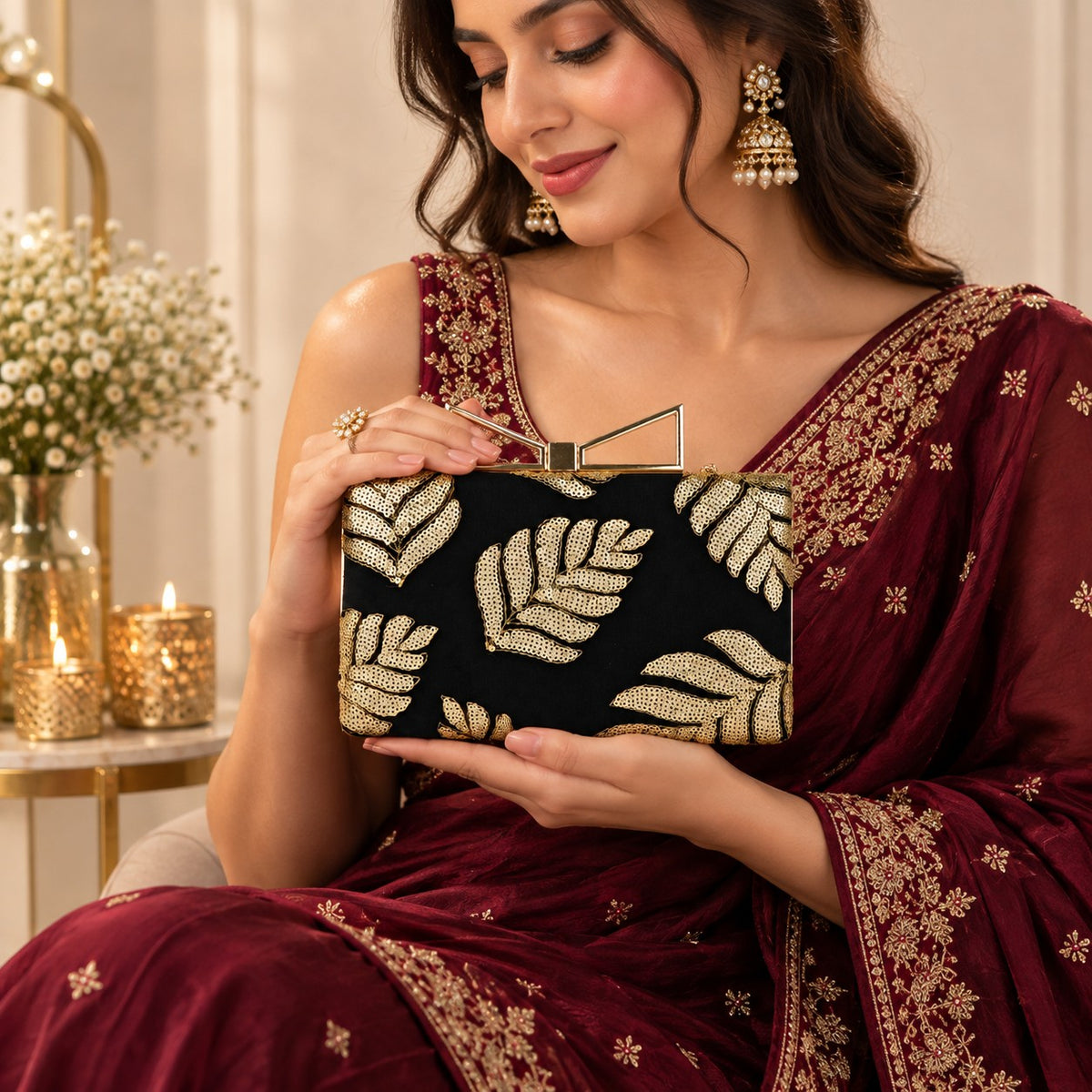 Gold-Leaf Black Clutch