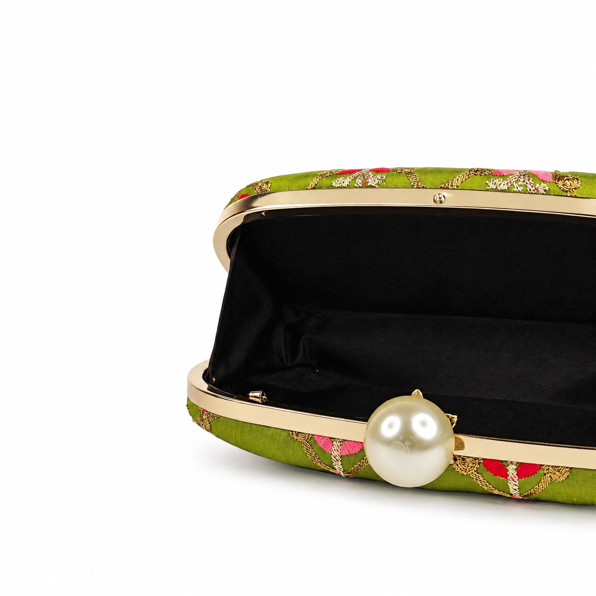 Embroidered Green Floral Clutch