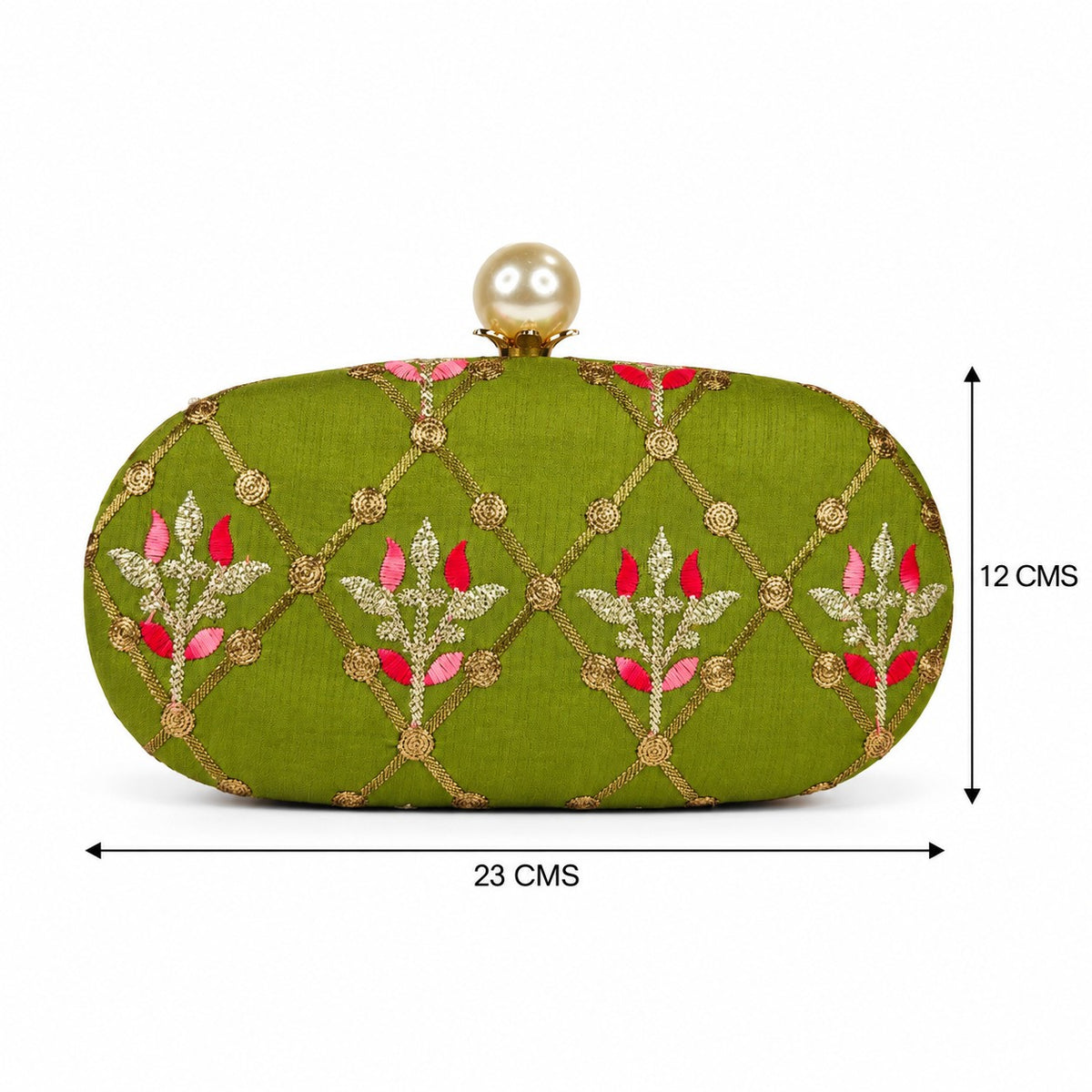 Embroidered Green Floral Clutch
