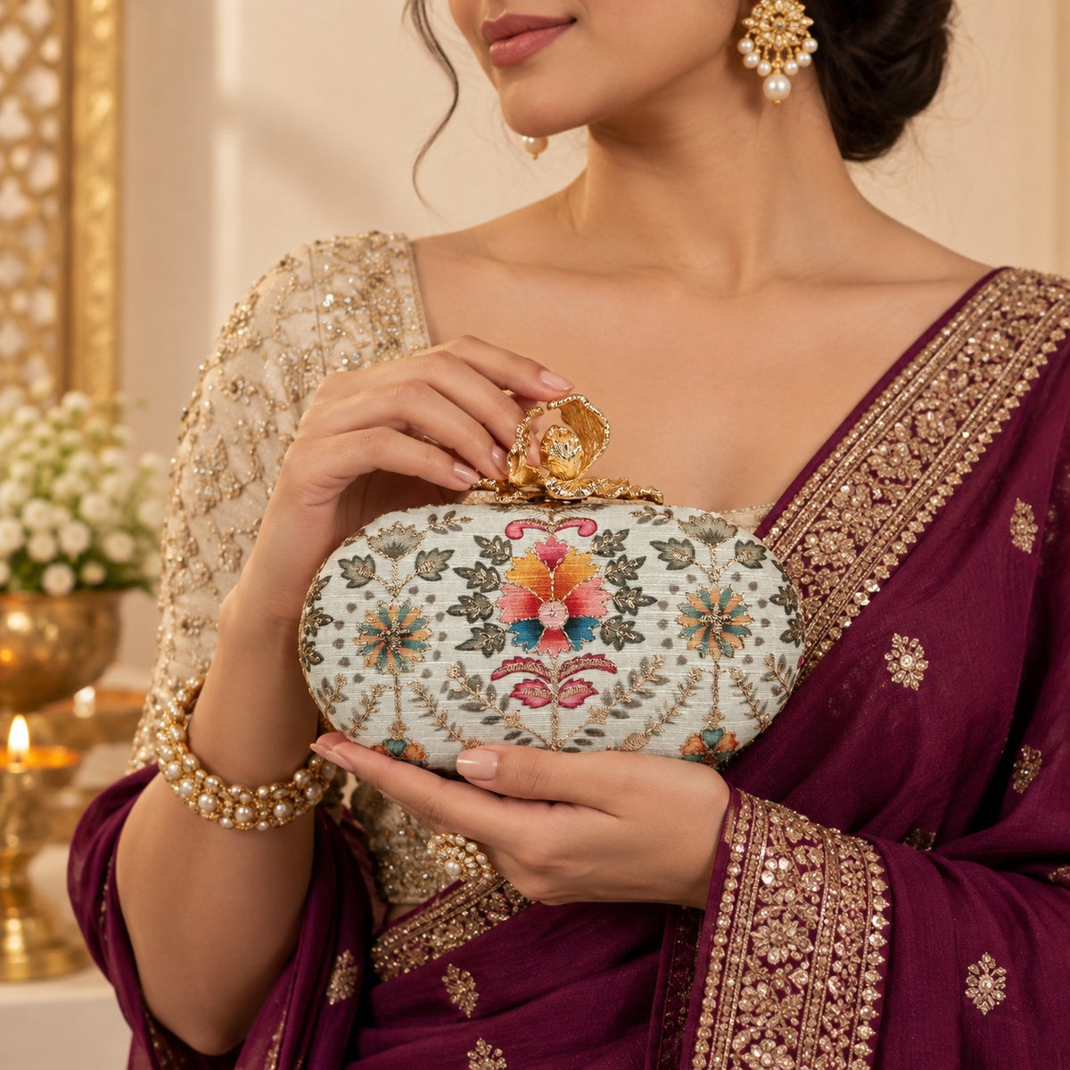 White Floral Bridal Clutch