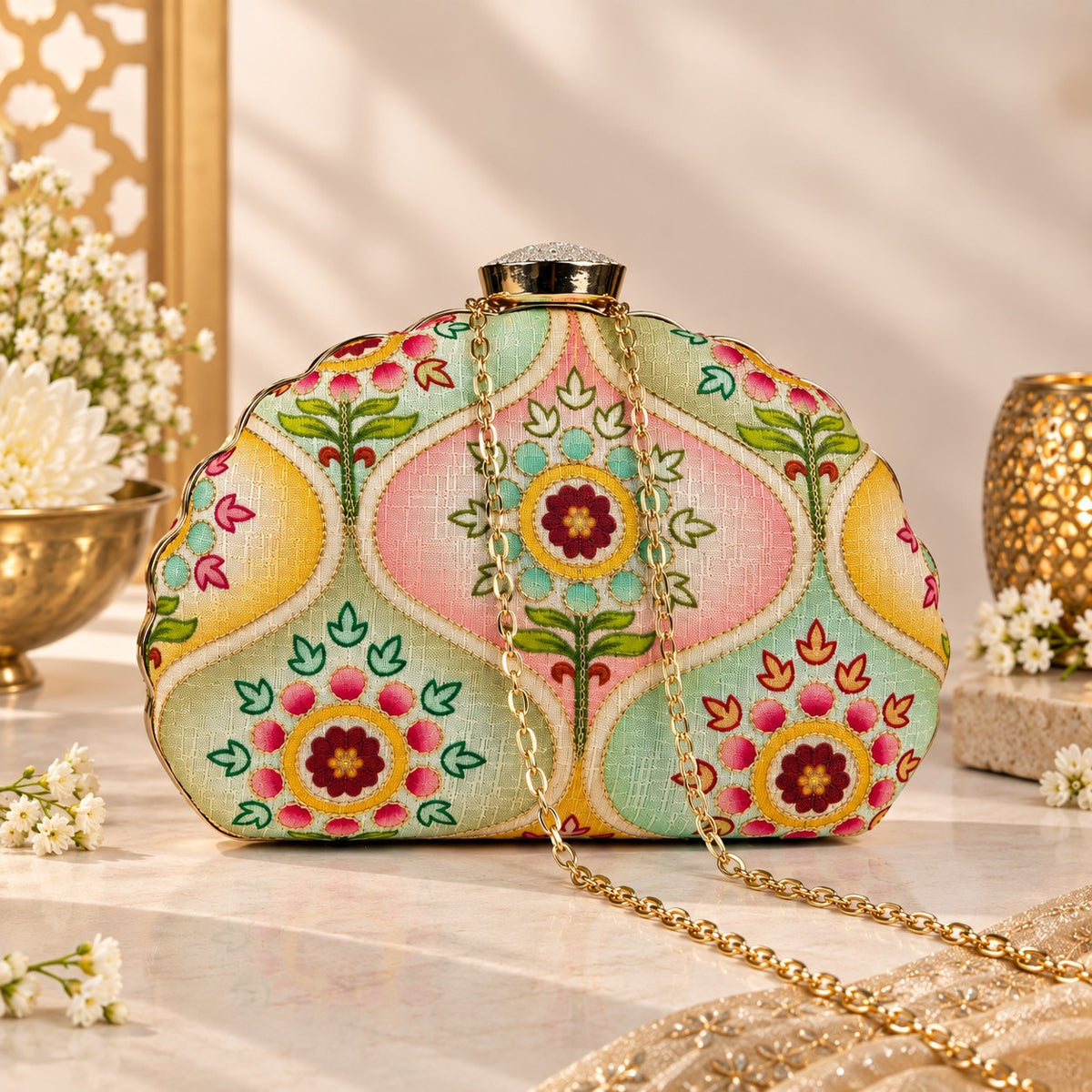 Multicolor Floral Clutch