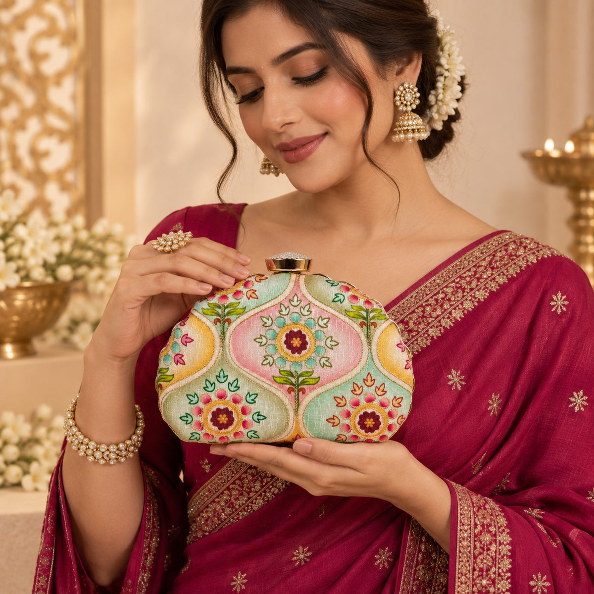 Multicolor Floral Clutch