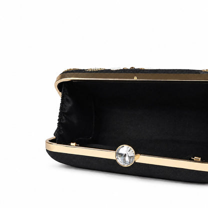 Embroidered Black and Gold Floral Clutch