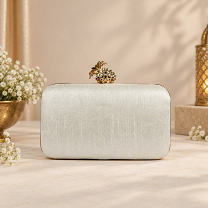 White Embroidered Floral Clutch